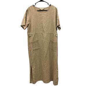 Sweet Jessie Womens Linen Maxi Shift Dress XL Beige Lagenlook Boho Beachy Spring
